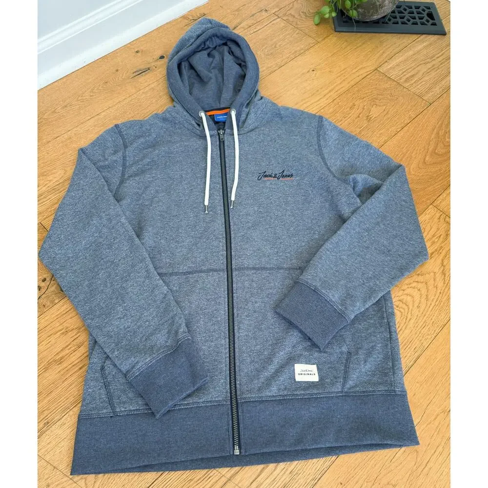 Jack & Jones Originals Men’s Large Blue Full Zip Hoodie Sweatshirt EUC